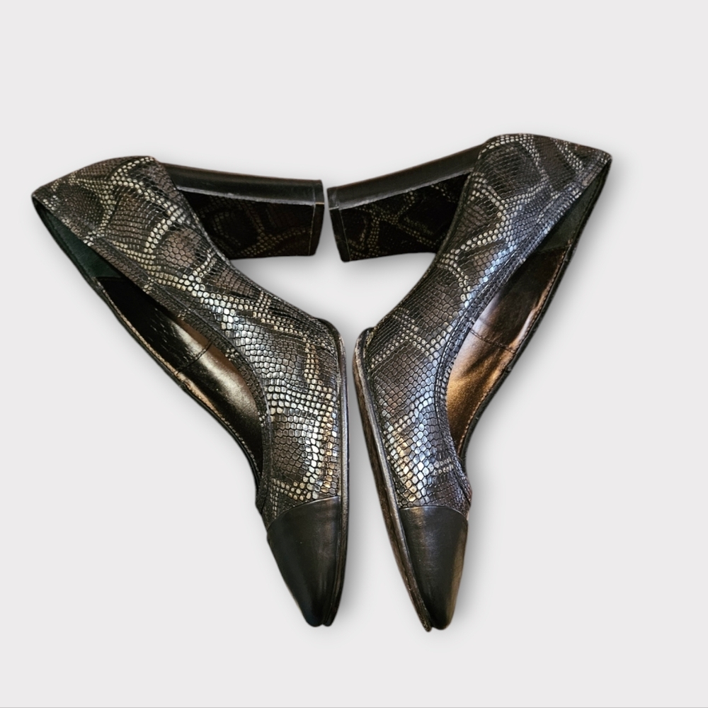 Agl Python Snakeskin Cap Toe Block Heeled Pumps - image 3